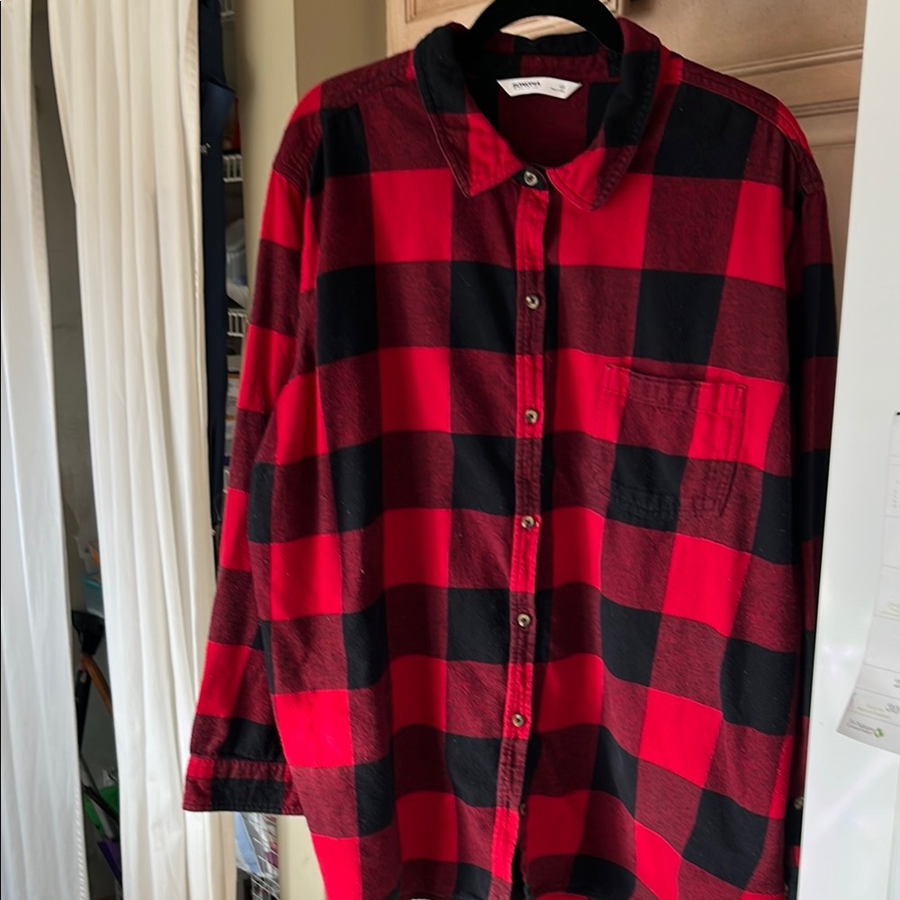 Red and Black Plaid Button-Up Shirt